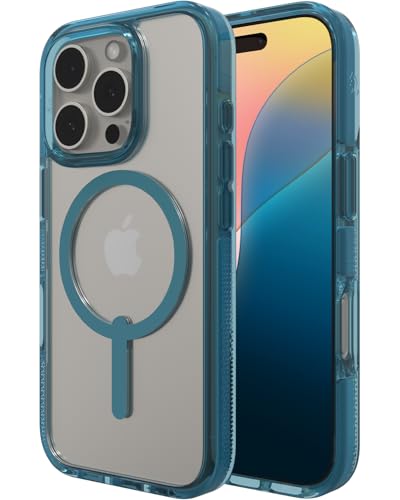 Image of ZAGG Santa Cruz Snap Case for iPhone 16 Pro - MagSafe Compatible, 13ft Military-Grade Drop Protection, Graphene Reinforced, Lightweight, 70% Recycled Content, Clear with Color Accents, Retro Blue