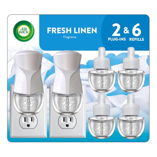 Air Wick Plug in Scented Oil Starter Kit, 2 Warmers + 6 Refills, Fresh Linen, Same Familiar Smell of...