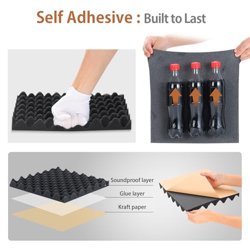 Image of SD SODOCT 36 Pack Self-Adhesive Egg Crate Acoustic Foam 12 inch x 12 inch x 1.2 inch