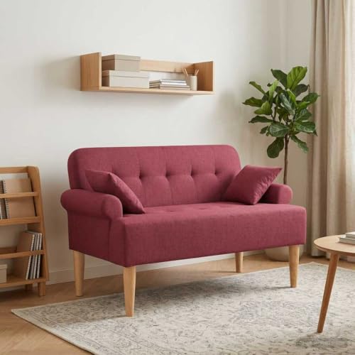 Sofá love seat burdeos con tapicería de botones para salón elegante 3