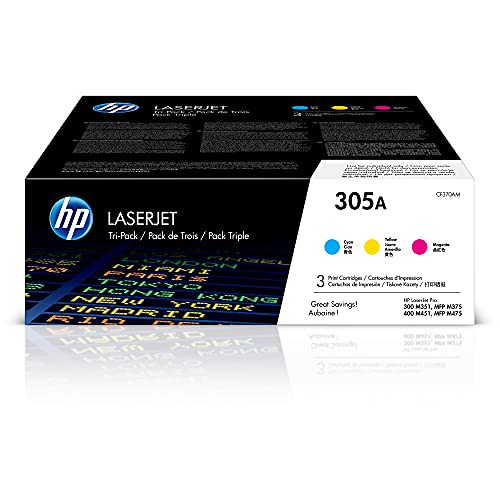 Image of HP 305A Cyan, Magenta, Yellow Toner Cartridges for Printers (3-Pack) | Works with Series: LaserJet Pro 300 M351, 300 MFP M375, 400 M451, 400 MFP M475 | CF370AM