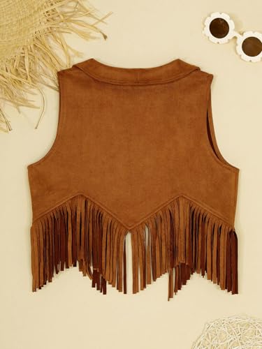 Kids Cowgirls Cowboys Collared Fringe Waistcoat Retro 90s Western Vest Top4