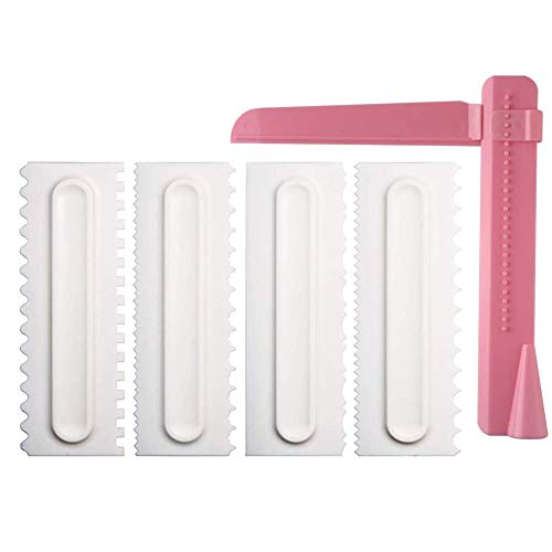 Set di 5 raschietti per torte e dolci, in plastica, per decorare torte fondente, crema, crema al burro, livellatore da cucina regolabile, 8 bordi
