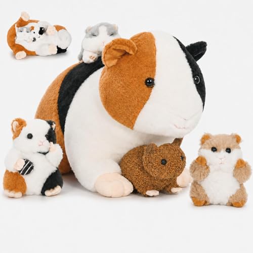 Image of Guinea Pig Plush with 4 Babies, 19.7 inch Stuffed Animal Family Set