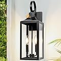 Yolsunes Black Dusk to Dawn Outdoor Wall Lantern 2-Light, 19" Large Outside Modern Porch Sconce Light Fixture, Industrial Porch Light Wall Mount with Glass, Waterproof Farmhouse Exterior Lamp Lighting