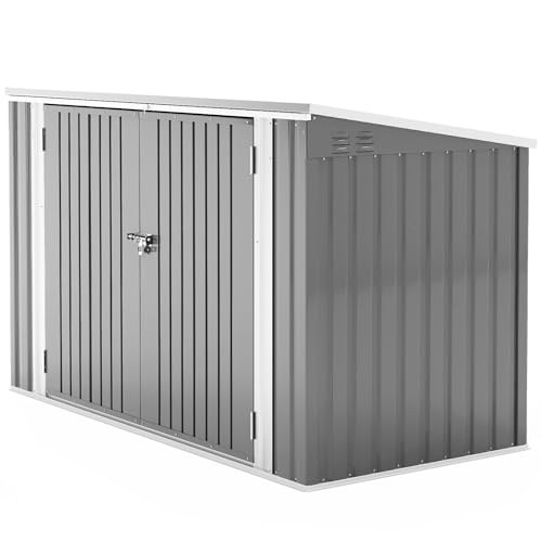 XEMQENER Lockable Garden Storage Shed, Outdoor Bike Shed with Door and Roof, Metal Galvanized Steel Pent Tool Storage Sheds for Bikes, Garbage Bins, Grey (D105x W210x H130cm)