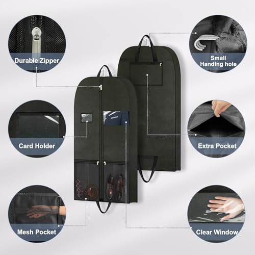 CYD 43" Travel Garment Bag for Men, Foldable Suit Bag with Shoe Pocket, Accessory Pouch, and ID Window, Suit Garment Gags for Hanging Clothes Travel for Suits and Dress Shirts, Black,1 Pack4