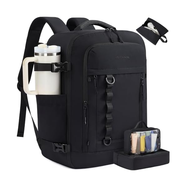 LOVEVOOK 40L Travel Backpack for Men Women, Waterproof Carry On Backpack for Work & Travel, Flight Approved Personal Item with 3 Packing Cubes, TSA Bag Fits 17.3" Laptop,Black