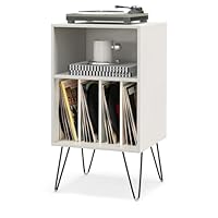 COSTWAY Record Player Stand, Wooden Turntable Stand End Sofa Side Table with 5 Shelves for 150 Albums, Metal Legs Vinyl Record Storage Cabinet Holder for Living Room Bedroom (White)