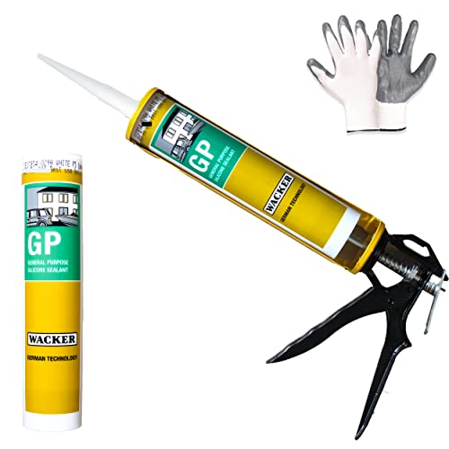 Image of Buildingshop X Wacker GP Silicon Glue Sealant and Gap Filler (10.1 oz Tube) For Waterproofing Windows, Aquarium, Tiles, Kitchen Also For Bonding Gel Gun (Wacker GP + Gun Kit) (Sealant Color Transparent)