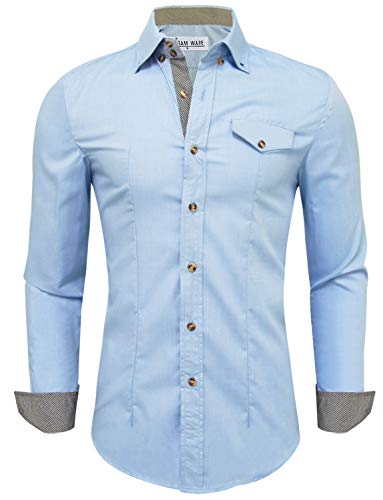 TAM WARE Mens Inner Plaid Oxford Cotton Button Down Dress Shirts TWNEL565S-319S-BLUE-US XL TAM WARE Mens Inner Plaid Oxford Cotton Button Down Dress Shirts TWNEL565S-319S-BLUE-US XL
