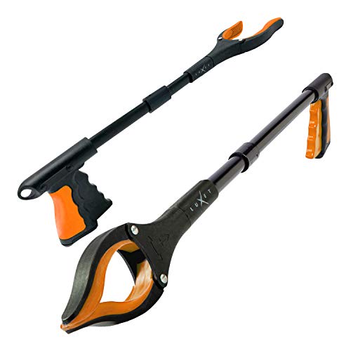Grabber Reacher Tool 19 Inch Long, Foldable Pick Up Stick - Strong Grip Magnetic Tip - Heavy Duty Trash Picker Claw Reacher Grabber Tool Elderly Wheelchair Mobility Aid (Orange) - Thumbnail 2