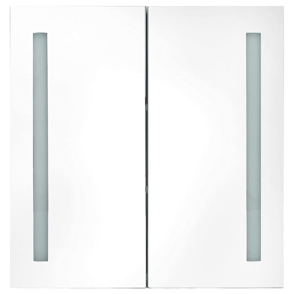 LED-Spiegelschrank 60x14x62 cm, Weiß, Glas, mit 2 Türen, 3 Einlegeböden, USB-Anschluss, Wandschrank für Badezimmer, Kosmetik, Rasur, Hautpflege, Floating Vanity