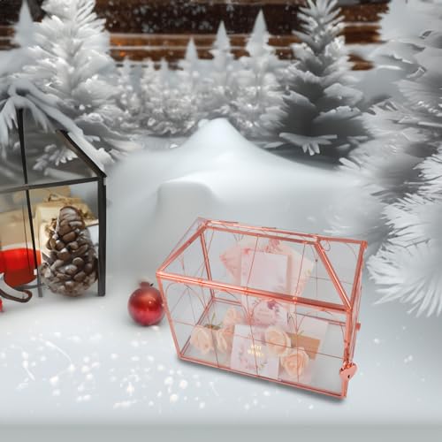Gimotar Rose Gold Glass Card Box, Gift Box With Slot And Lock For Wedding Reception, Party Ceremony, Birthdays Party Card Holder, Home Geometric Decorative Box thumb #7