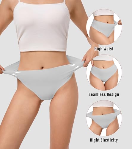 Image of DEANGELMON Seamless G-string Thongs for Women - No Show Thong Underwear Low Rise Stretch Panties Workout Pack