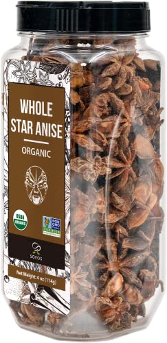 Soeos Organic Star Anise, Whole Star Anise 4 oz (114g), Chinese Star Anise Pods, Star Anise Organic Whole, Non-GMO Verified, Dried Star Anise for Beverages, Cooking, Baking