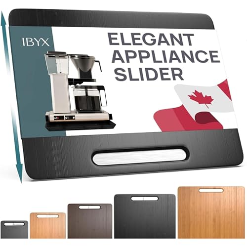 Ibyx Bamboo Sliding Tray for Kitchen Appliances - Countertop Appliance Slider with Rubber Wheels for Coffee Machine Stand Mixer Air Fryer - Worktop Rolling Tray (Black 33 x 26.5 x 2 cm)