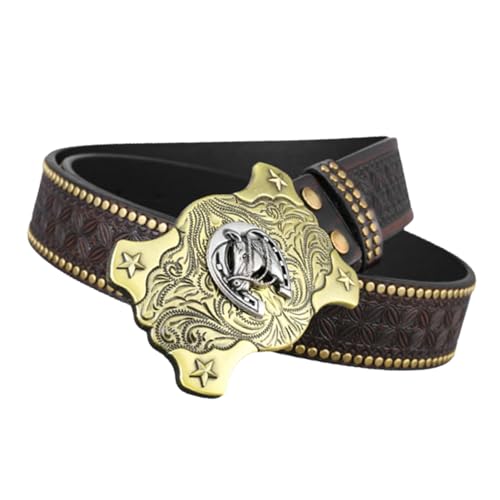 Ceinture en cuir pour homme avec boucle gravée en relief western et sangle ajustable