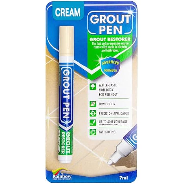 Grout Pen Cream Tile Paint Marker: Waterproof Grout Paint Pen, Tile Grout Colorant And Sealer Pen For Bathroom, Shower, Kitchen, More - Cream, Narrow 5mm Tip (7mL)