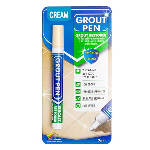 Grout Pen Cream Tile Paint Marker: Waterproof Grout Paint Pen Tile Grout Colorant and Sealer Pen for Bathroom Shower Kitchen More - Cream Narrow 5mm Tip (7mL)