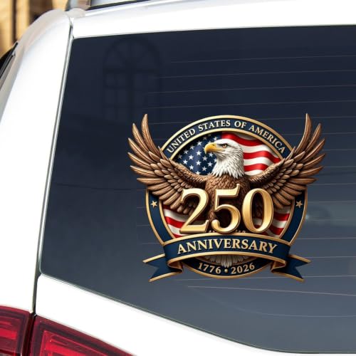 Image of 2pcs 250th Anniversary USA Car Decal Sticker Patriotic 4th of July | 1776-2026 Vinyl for Car, Truck, Window, Laptop, 250 Years American Independence Bumper Stickers 10 inch