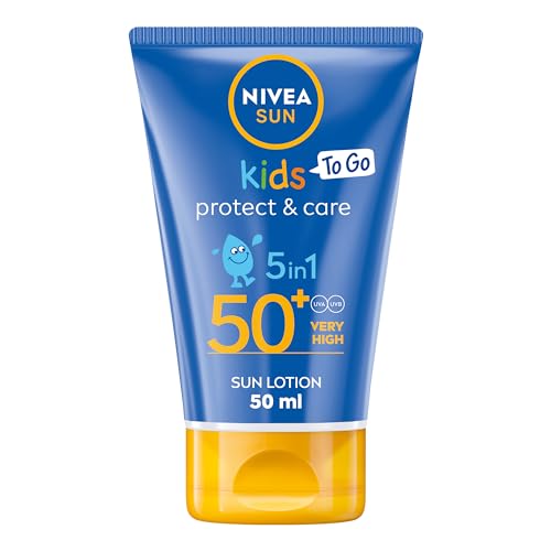 NIVEA Sun Kids Protect & Care To Go SPF 50+ Lotion (50ml) Moisturising Kids Sun Cream Immediately Protects Delicate Skin Against Sunburn and Long-Term UV Damage Fast-Absorbing No White Cast Formula