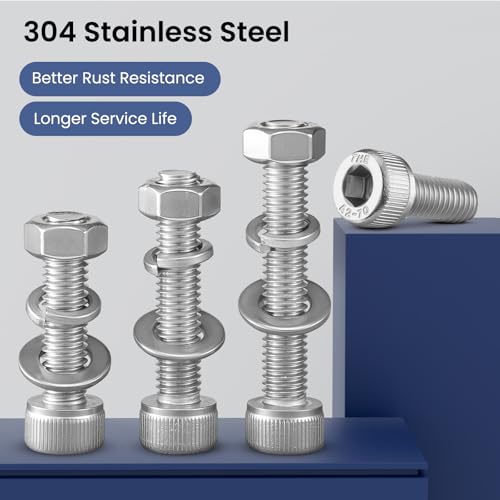 BNUOK (60 Sets) M5 x 10mm Hex Socket Head Cap Screws Bolts and Nuts, Flat & Lock Washers Kits, 304 Stainless Steel 18-8, Allen Socket Drive,Bright Finish, Full Threads,with Hex Spanner - Image 2