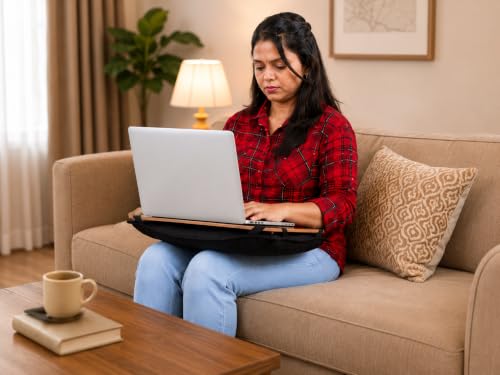 Image of Lap Board for Study | Home | Dining | Office | Laptop | Computer Desk | Reading & Writing | Multi-Purpose | Made in India | (WENGE, Cushion PAD 14X18 WENGE)