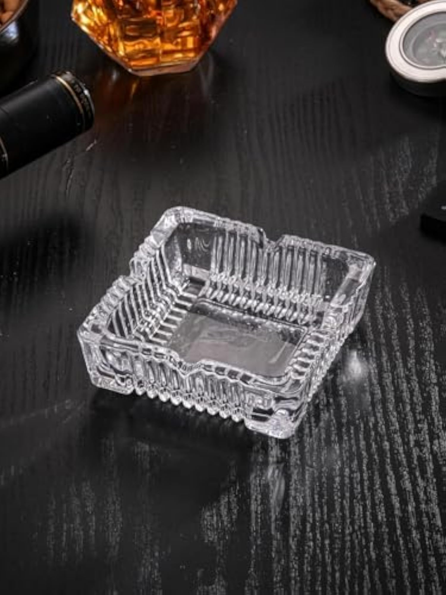 Vintage Glass Square Shaped Ashtray for Cigarette Cigar, Portable Gift