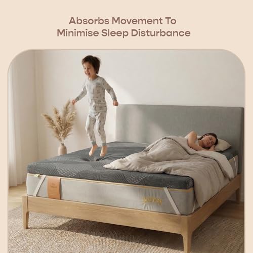 Image of SleepyCat Luxe AirGen Memory Foam Soft Mattress Topper - Motion Isolation | 2 Inch Thickness | Supersoft Knitted Fabrics with Ezie Zipper Cover Sleepers (Queen, 75x60x2 inches)