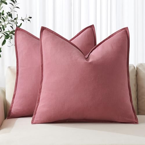 Image of MIULEE Decorative Linen Pillow Covers 20x20 Inch Cranberry Red Boho Farmhouse Neutral Couch Throw Pillows for Bed Pack of 2 Accent Modern Pillowcase Sofa Livingroom Home Decor