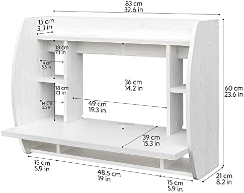 COMIFORT Wall-Mounted Desk - Floating Work Station with Shelving, Sturdy Structure, Modern and Minimalist, Large Spacious Compartments, Nordic Colour