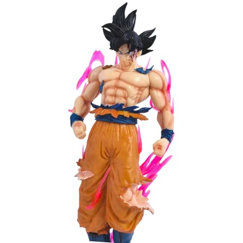 Image of Mayatra's Dragon Ball Super Ultra Instinct Goku Action Figure, Collectible Anime Character Model, Orange Combat Outfit with Pink Aura Effect