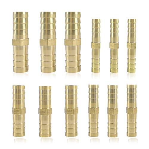Forhome 12 Piezas Empalmes de Tubo de Latón, Manguera de latón para Púas, Conector de Tubería 6mm/8mm/10mm/12mm, para Gasóleo Aire Agua y Combustible