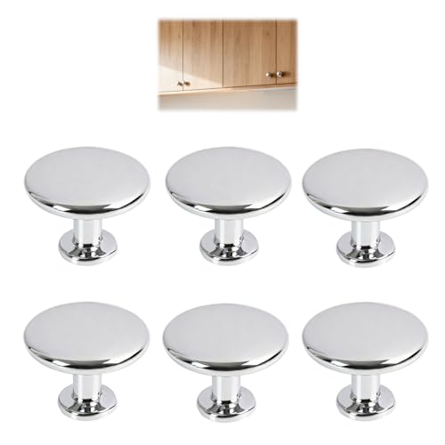 pawpoem 6 Pack Cabinet Knobs, 28mm Round Drawer Wardrobe Handles, Stainless Steel Chrome Finish Furniture Pull Knobs, for Kitchen Cupboards Wardrobes Cabinets Dressers and Drawer Replacement