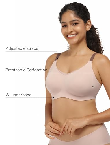 Image of Wireless Bra with Support, Seamless Bra for Women, Mesh Elegance Shaping Bra with Contrast Colored Straps