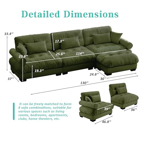 Image of SoarFlash Sectional Sofas Couches for Living Room, L Shaped Couch Sofa Set, Small Couches for Small Spaces, Apartment with Movable Ottoman, Green