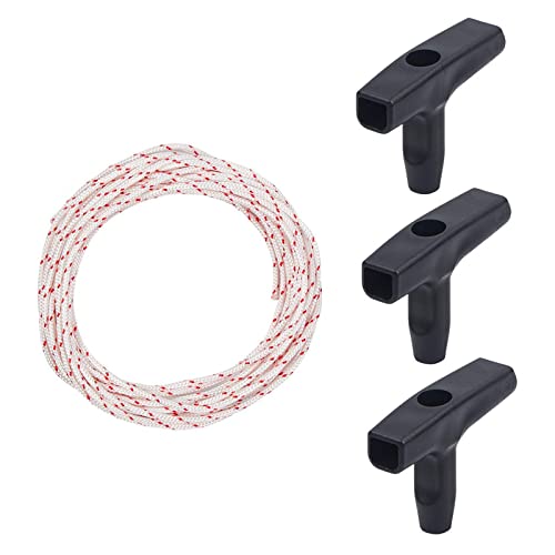 Cuerda de Arranque de Retroceso 10 Metros 3,0 mm, Cuerda de Arranque para Cortacésped, Mango de Arranque de Retroceso, Cuerda de Arranque Cortacesped de Retroceso, con 3 Piezas Asa de Arranque