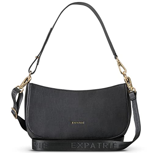 Expatrié Umhängetasche Damen Klein Schwarz - Féline - Kleine Tasche - Elegante Schultertasche aus veganem Kunstleder für Freizeit, Party, Ausgehen - Stylische Handtasche Cover