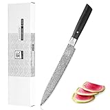 zayiko Black Edition Damastmesser Filetiermesser Fleischmesser I 20 cm Klinge aus 67 Lagen VG10 Damaststahl I Pakkaholzgriff I Küchenmesser für präzises Schneiden von Fleisch, Fisch I Geschenkbox