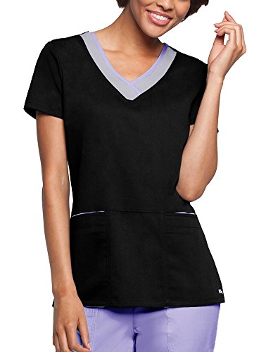 Grey's Anatomy 41399 Junior 2 Pkt Color- Block V-Neck - Black/Moonstruck/Lilac, Small