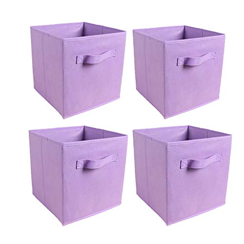 JaHECOME Set of 4 Fabric Storage Boxes Light Purple Foldable Cube Storage Boxes Storage Bins Organizer Basket with Handles for Drawers Shelves in Bedroom, Nursery Office, Playroom (LIGHT PURPLE)