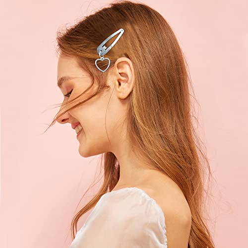 12 Pcs Metal Snap Hair Clips, 2 Inch Heart Hair Barrettes Clips Pendant Cross Heart Hair Clips Hip Hop Y2K Hair Clips Star Hair Accessories Silver Hair Pins For Women Girls Hair Accessories #TOP3