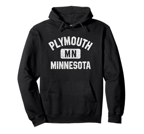 Plymouth MN Gym Style White Print Pullover Hoodie