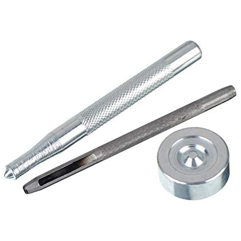 Trimming Shop 15mm Press Studs Fixing Tool Kit with Hollow Hole Punch, Snap Fastener Button Setting Hand Tool Set, Equipment for Sewing, Leather Crafts, and Clothing Repair Cover