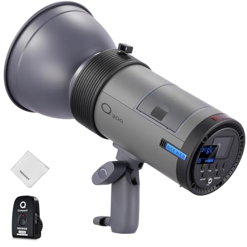 NEEWER Q300 300Ws 2.4G Flash da Studio Esterni con Trigger Q Wireless Compatto, Batteria Ioni Litio 7800mAh, Luce Strobo per Fotografia, Monoluce Senza Fili, 1000 Flash a Piena Potenza, Panno Pulizia