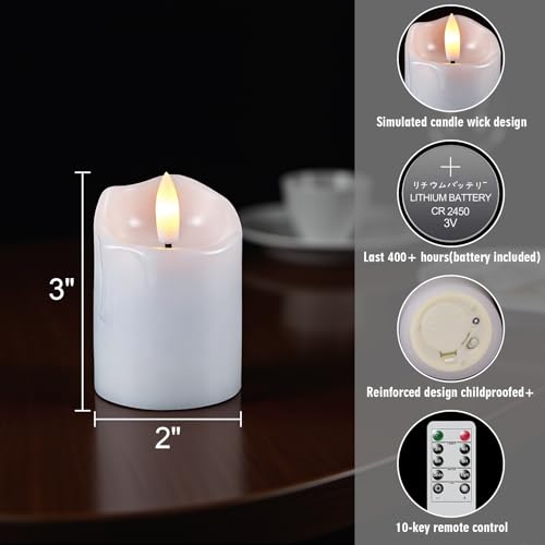 Image of 400+ Hour Flameless Votive Candles, 2 x 3 Inch 6-Pack Real Wax Flickering Candles with Remote Timer, Centerpiece Decor for Tables Weddings Celebrations Anniversary Halloween & Christmas
