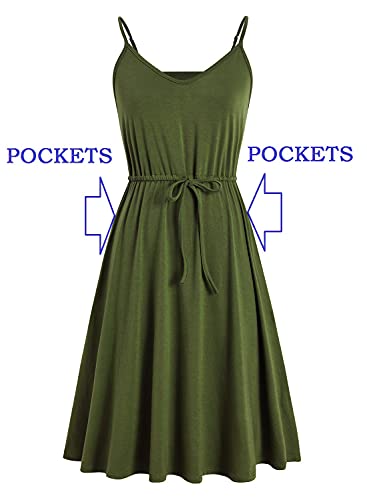 Image of Women's Casual Summer Dress Beach Sleeveless Spaghetti Strap Adjustable Waist A Line Sun Dresses with Pockets 826