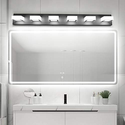 Image of Ralbay Modern Black Vanity Lights Fixtures 6 Lights Acrylic Modern LED Matte Black Vanity Lights for Bathroom