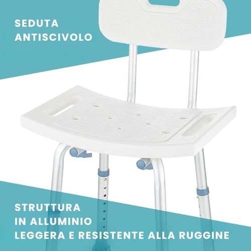 Floordirekt Sgabello Da Doccia Con Schienale Rimovibile, Sedia Da Doccia Per Anziani, Regolabile In Altezza 37-50 Cm, Portata Fino A 150 Kg, Antiscivolo E Stabile, Sedia Da Doccia, Sedia Da Bagno - 5